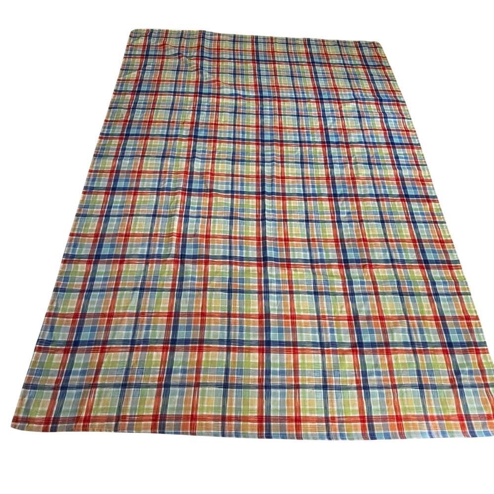 Fiesta Tableware plaid table cloth blue orange & green 100% polyester rectangle